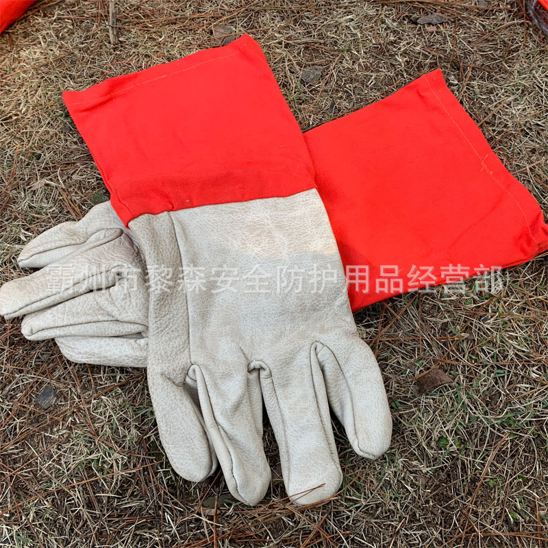 森林防火长款手套耐磨阻燃隔热皮质手套森林消防手套长袖长筒手套