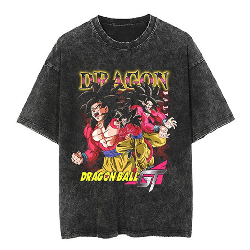 Japanese Classic Dragon Ball Cartoon Anime Oversize High Street Vintage Washed Distressed Short-Sleeved T-Shirt