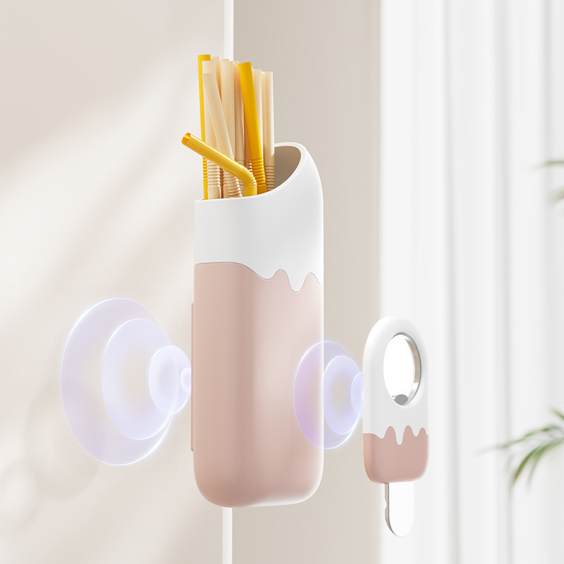 磁吸壁挂吸管收纳盒多功能两用开瓶器便捷拿取冰箱侧壁挂式收纳盒