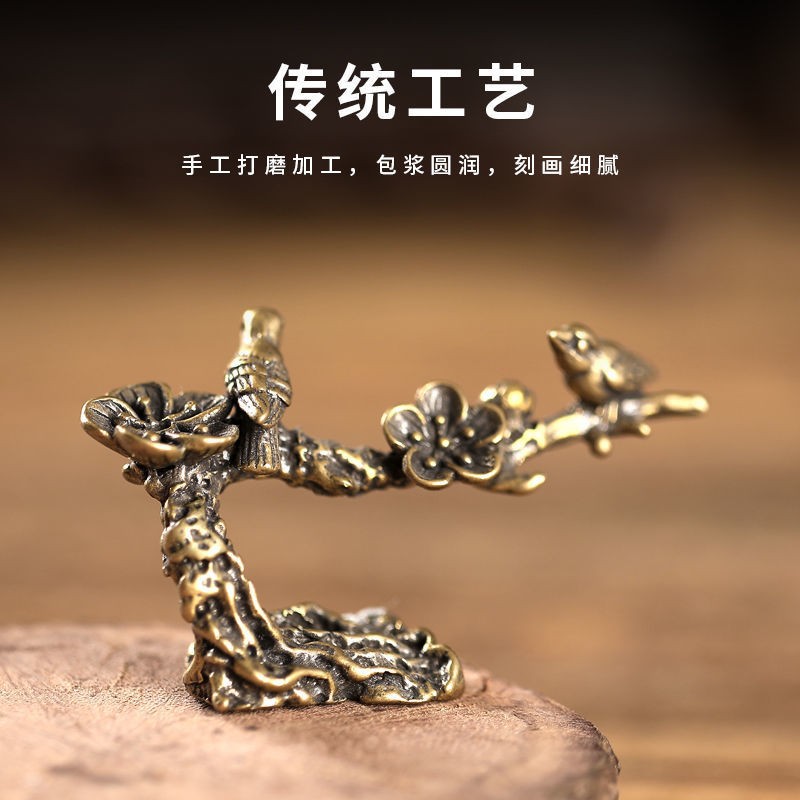 實心鍍銅喜上眉梢香架香托倒流香爐喜鵲梅花小鳥茶寵茶道桌面擺件