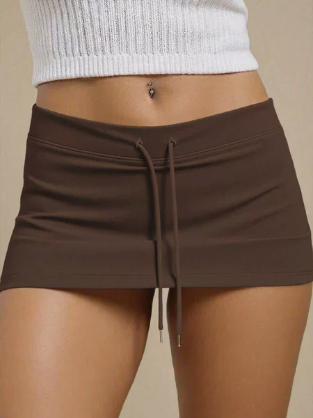 2026 American-Style Sports Fashion Simple Drawstring Solid Color Spicy Girl Low-Waist Anti-Exposure Three-Quarter Skirt Shorts