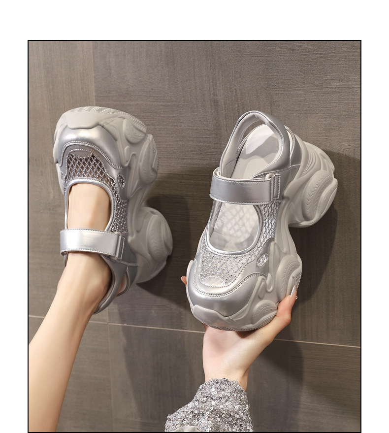 Sandal đế dày tăng chiều cao dáng giày thể thao nữ 2026 — màu trắng, bạc chi tiết 14