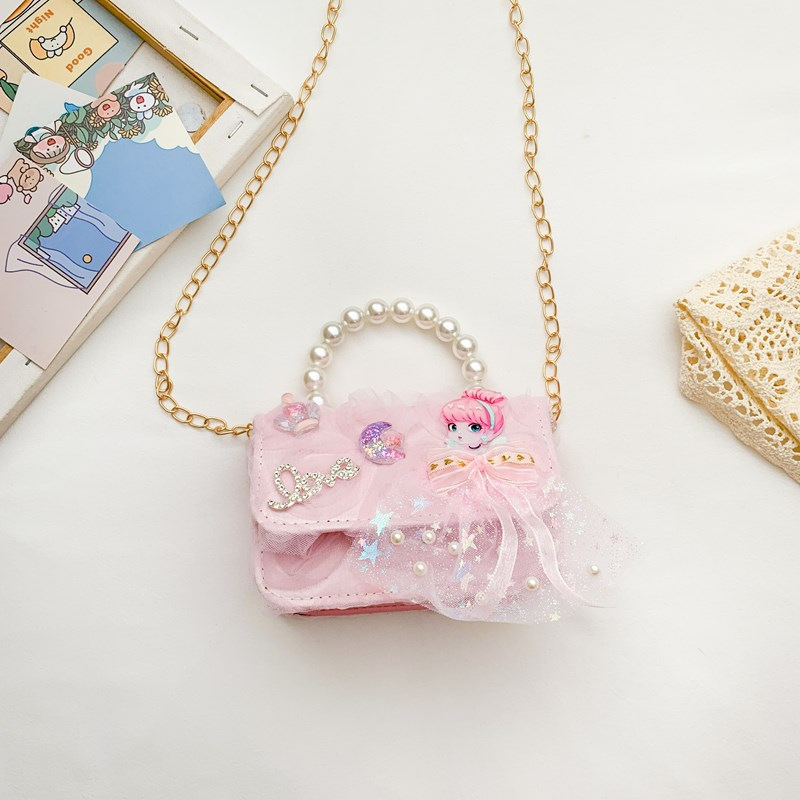 Dulce princesa bolso de hombro de perlas portátiles 2025 mini bolso de cadena de arco para niños