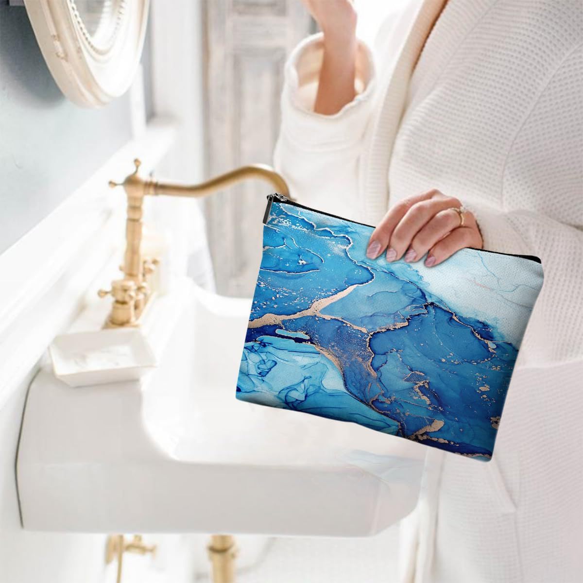 Bolsa de cosméticos JIT transfronteriza, patrón de mármol de color, bolsa de almacenamiento de viaje, impresión de imagen, entrega de una pieza