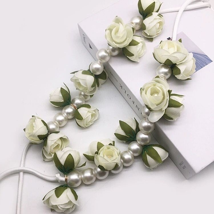 Korean Style Fresh Curtain Decoration Simulation Wreath String Pearl Strap Window Decoration DIY Handmade Lace Accessories