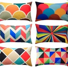 抱枕套亚马逊跨境专供几何抽象 亚麻彩虹色汽车居家客厅沙发腰枕