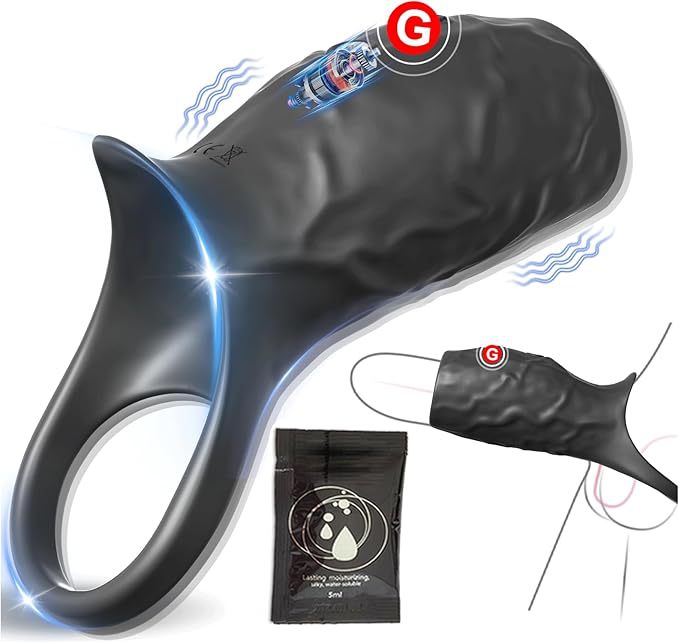 10-Frequency Vibrating Lock-On Condom Sleeve, Button-Controlled Prostate Massage Ring, Black — detail image 8