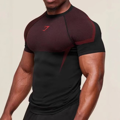 アマゾンの外国貿易の男性の半袖のGYM運動のフィットネスのランニングの訓練服の弾力性のファッションのプリントの丸首のtシャツ