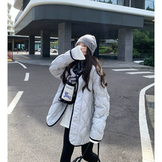 百视旺轻暖无负担 90白鸭绒羽绒服女秋冬中长款保暖菱格羽绒外套
