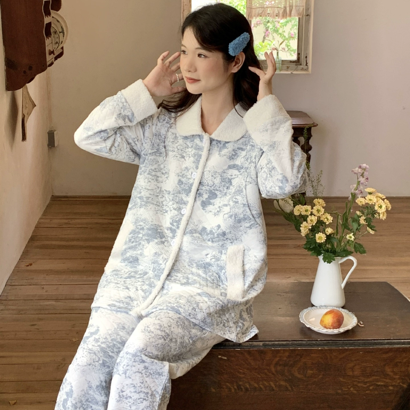 В наличии [6268] Пижама для беременных и кормящих из чистого хлопка, осенне-зимняя одежда для сна, домашняя одежда для кормящих мам (ноябрь)