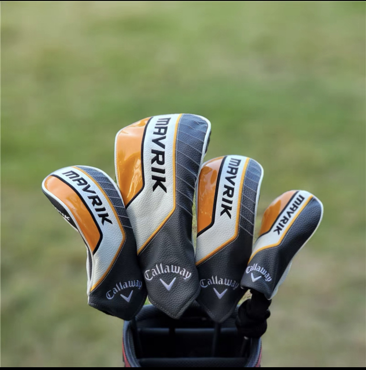 Golf clubs, helmet