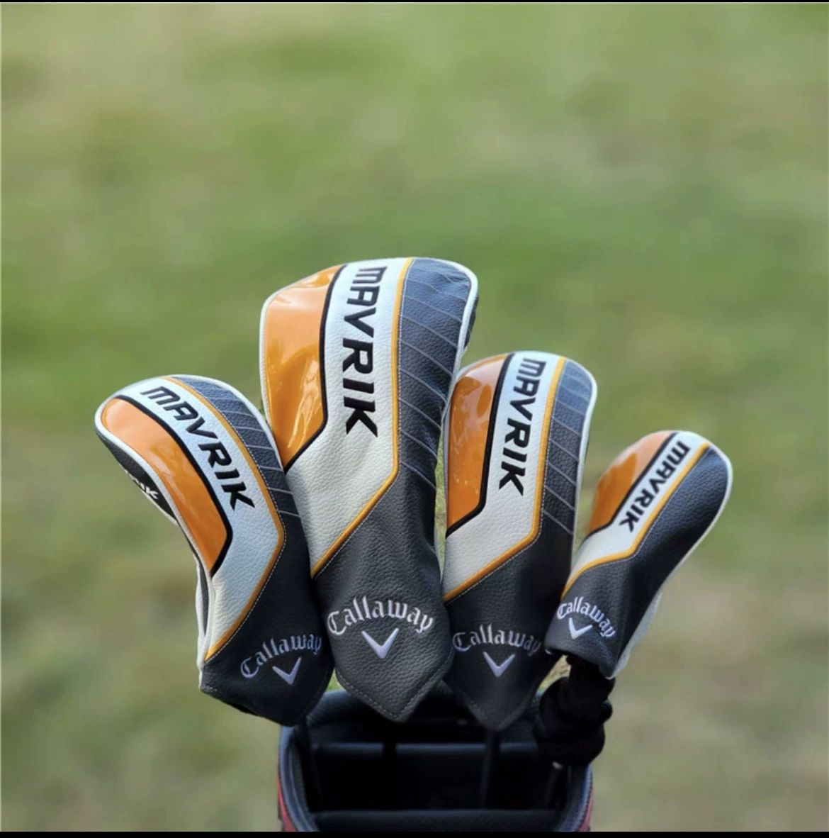 Golf clubs, helmet