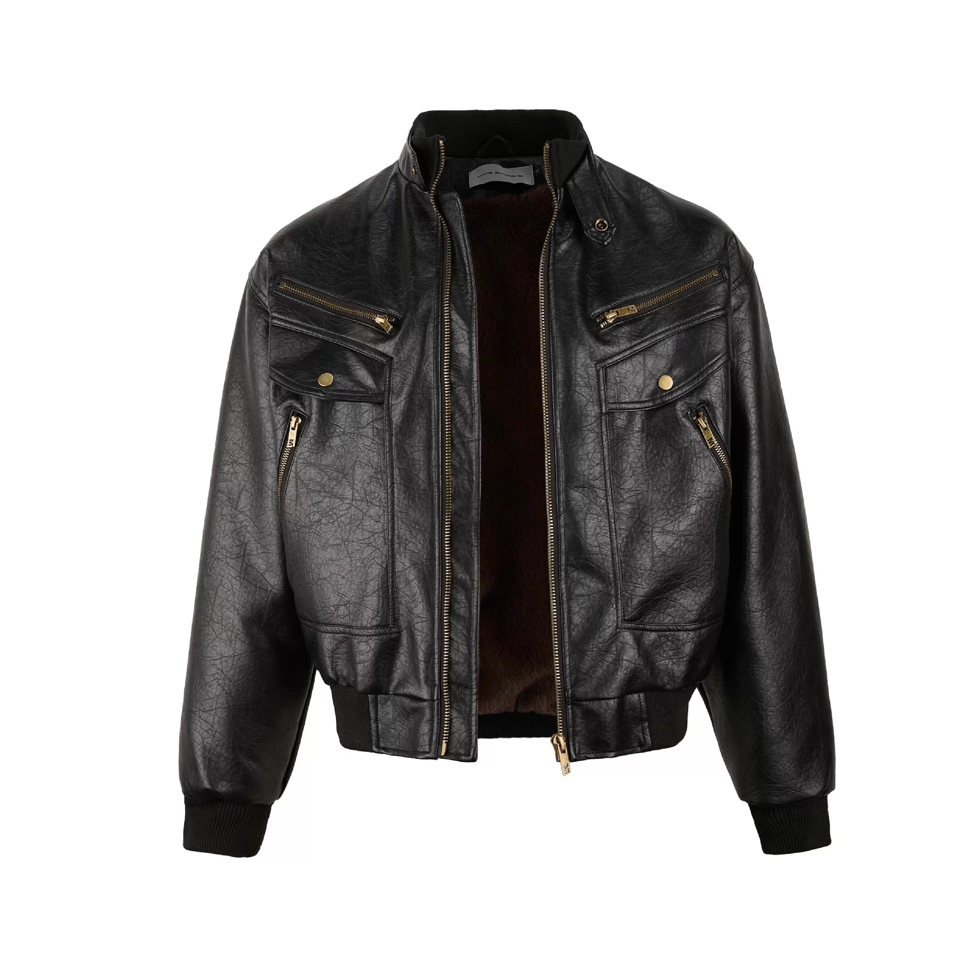 Men's Retro Leather Motorcycle Jacket With Multi Pockets Black_voghion.com