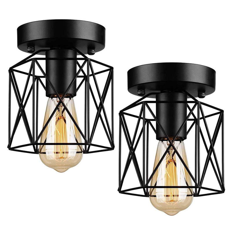 Industrial semi-embedded ceiling lamp black retro ceiling lamp suitable for farmhouse corridor bedroom kitchen porch