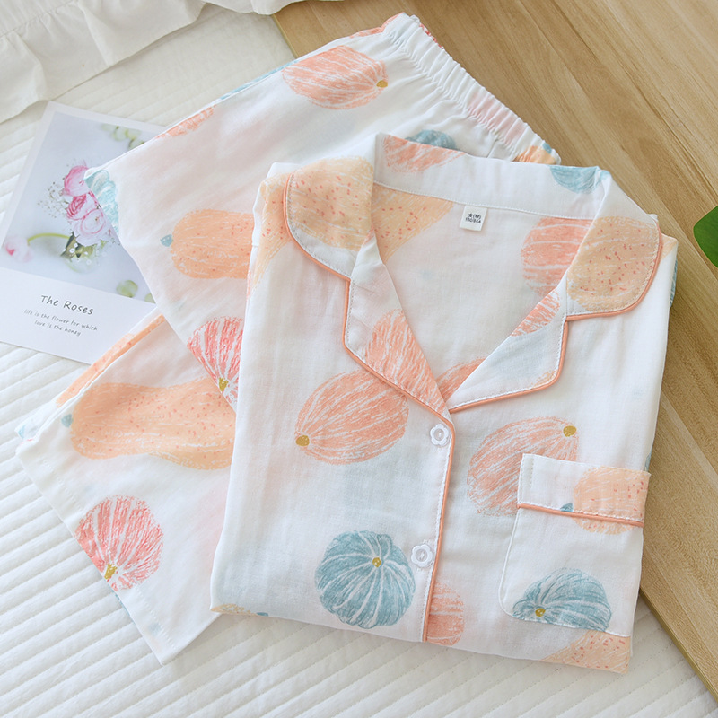 Spring and Autumn Pure Cotton Women's Pajamas, Simple Japanese Style, Elegant, Soft, Flesh-Covering, Loose-Fitting Long-Sleeved Long Pants Set, Loungewear