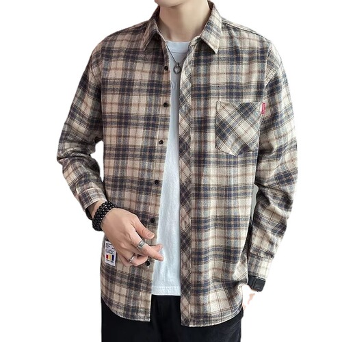 Plaid shirt men's spring and autumn fashionable casual long-sleeved Korean slim fitting men's youth fashion brand Hong Kong style shirt inch shirt