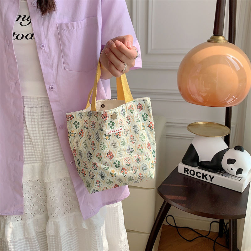 75g Weight Magnetic Buckle Closure Type Top Handle Strap Type Handbag Bags Type Casual Occasion Canvas Material Flower Pattern Spring&Summer Season Women's Gender Vacation Style Square Shape Women's Canvas Flower Vacation Square Magnetic Buckle Handbag 5