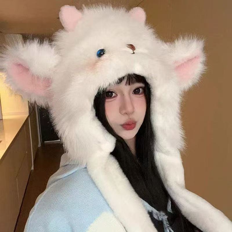 【耳朵会动】保暖防寒冬季新款可爱小羊帽子白加绒女保暖护耳防寒|undefined