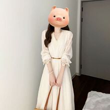 法式初恋长袖连衣裙蕾丝拼接收腰系带V领绣花温柔风2025秋季超仙