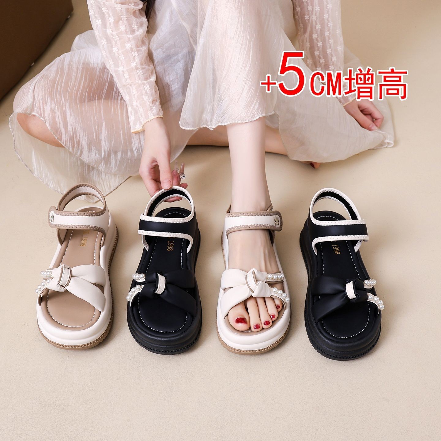 Sandalias de velcro gruesas para usar 2026 verano nueva moda versátil de hadas estilo romano zapatos de playa casuales para mujeres