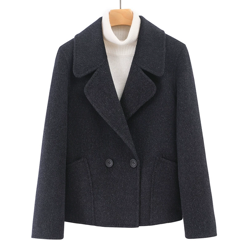 2200, осенне-зимнее двустороннее кашемировое пальто, женское короткое свободное утолщенное пальто из 100 чистой шерсти, классическое, лучшее, подходящее шерстяное пальто