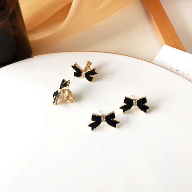 Boucles D&#39;oreilles Noeud Noir Simples Korea display picture 2