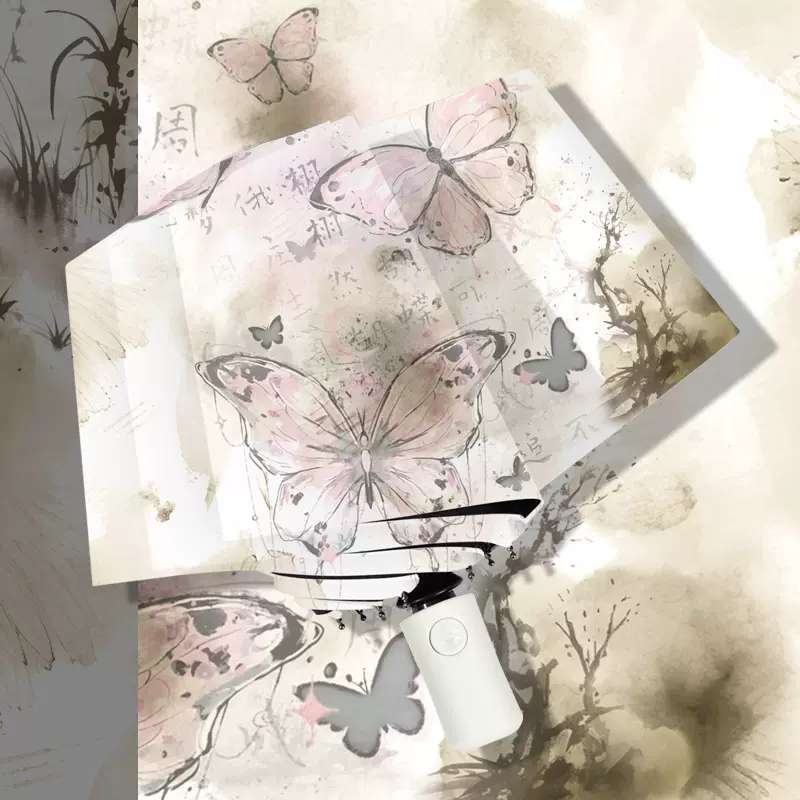 新中式蝴蝶防晒防紫外线遮阳太阳伞折叠黑胶晴雨伞两用礼品伞批发