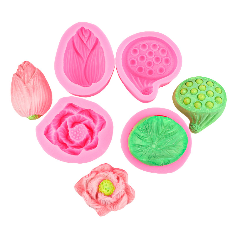 Lotus hoja de loto pastel de luna hecho a mano molde de silicona loto capullo de flor de loto pastel de epoxi decoración de mousse de chocolate accesorios