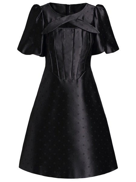 Fashionable and Exquisite Neckline Bow Bubble Sleeve A-line Dress Short Summer