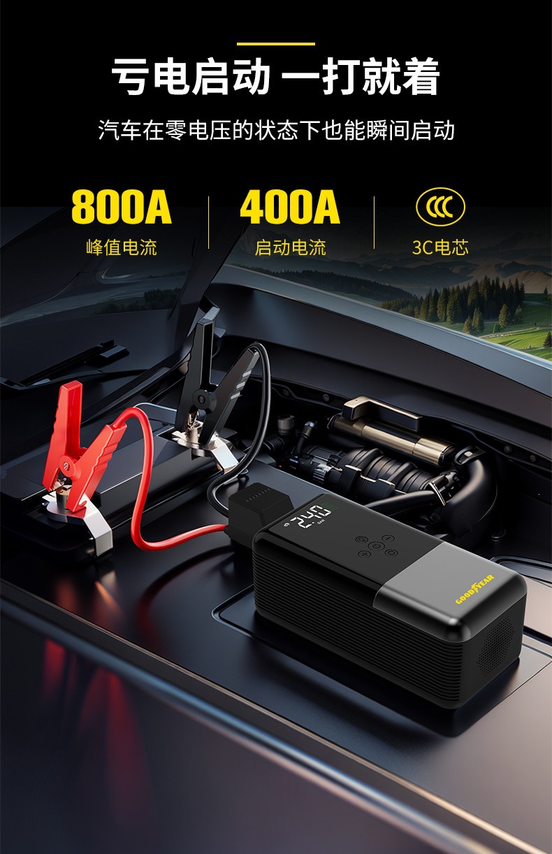 Goodyear S3 Power Bank Car Emergency Jump Starter and Air Pump Combo - Powerful Battery Jump Starter Device