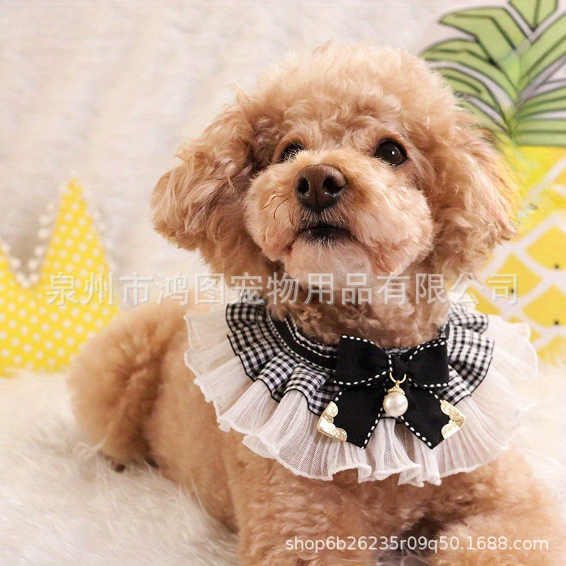 Новый трансграничный продукт, черная серия, жемчужный бант, галстук для кошек и собак, ошейник для домашних животных, нагрудник, полотенце для слюны