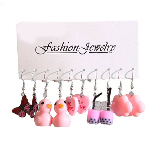 Creative Butterfly Cloud Little Duck Earrings Pendant Dripping Glaze Mushroom Earrings Children's Cartoon Fun Earrings Wholesale