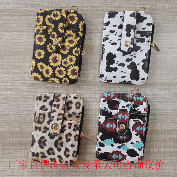 Factory in stock for European and American printing leopard print hem vertical bag zipper bag floral multi-functional multi-card coin purse