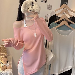3617# Pure Spice Girls Sunscreen Blouse Women's Summer Inclined Shoulder Irregular Split Micro-transparent Outer Wear Jacket Joker T-shirt