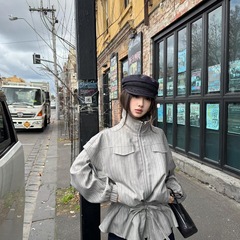 非尝郝米兰往事  条纹收腰抽绳外套拉链夹克女上衣