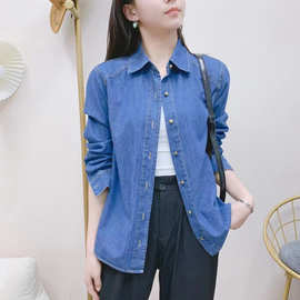 2024年新款牛仔衬衫女士夏款轻薄中长款衬衣女外穿中老年全棉砂洗