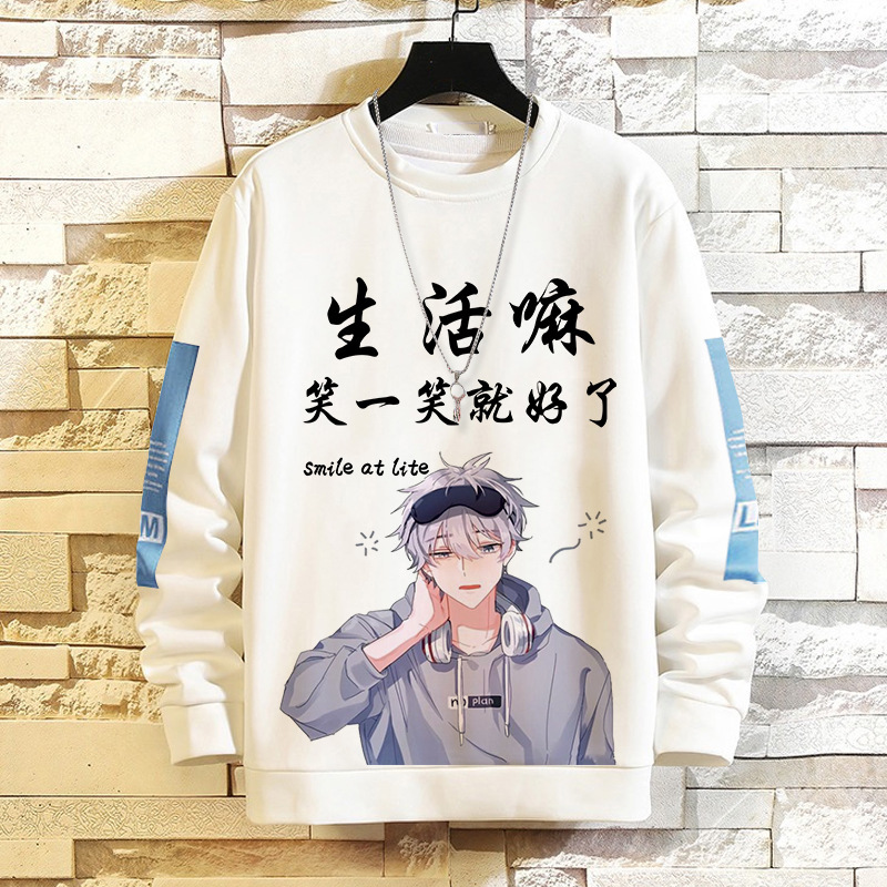 Spring and Autumn Sweatshirt Men's New Long-sleeved T-shirt Fleece-lined Winter Bottoming Shirt Trendyy Loose ins Round Neck Printed Top Clothes