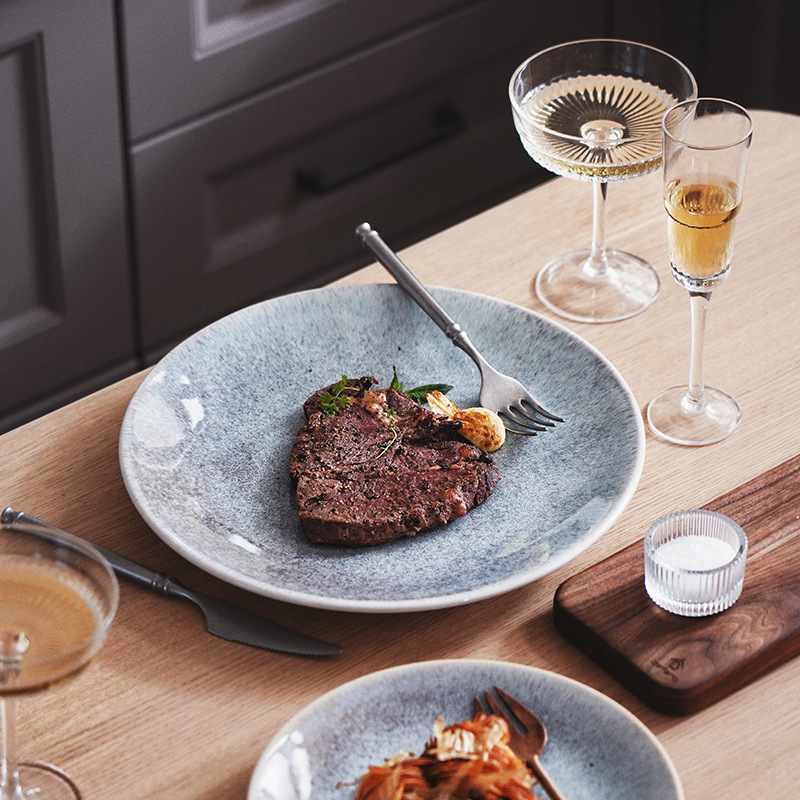 Vajilla de cambio de horno de estilo japonés, plato occidental de cerámica, plato de bistec doméstico, plato de verduras, plato plano, plato ligero, plato de pasta al por mayor