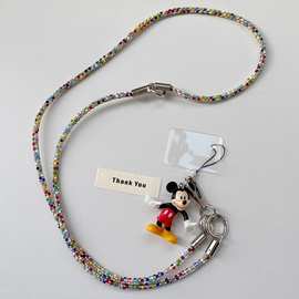 ins风米奇彩虹手机挂绳女士高端多用途户外出行聚会长款斜挎背链