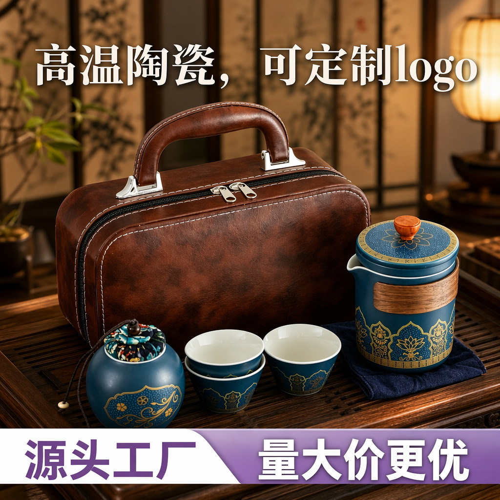 中秋便携式陶瓷快客杯旅行茶具户外功夫茶壶伴手礼古韵礼品整套