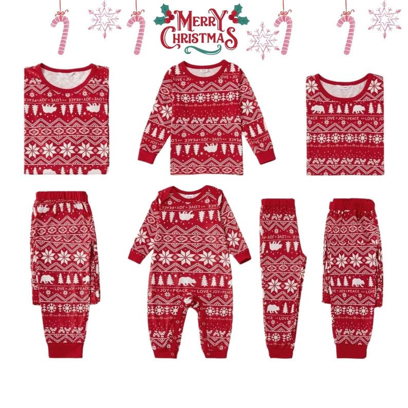 Christmas Family Home Parent Child Suit Printed Pajamas Long Sleeve Round Neck_voghion.com