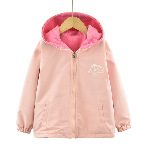 Women's Spring Fleece Jacket 2025 New Middle and Large Children's Top Spring and Autumn Winter Windbreaker Two-Side Wear Children's Waterproof Jacket Trendy