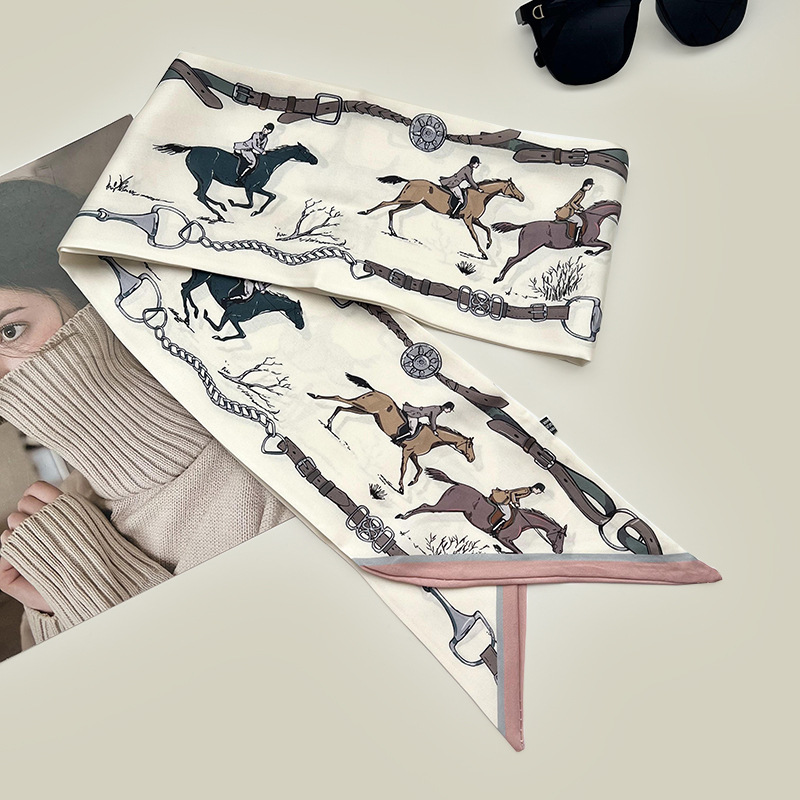 Bufandas de seda de ángulo oblicuo 2025 nuevo bufandas de diamante retrógrado decoración multifuncional de ángulo agudo moda bufandas largas correa de pelo