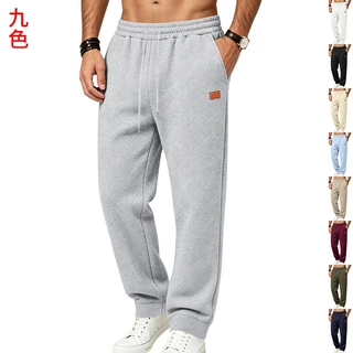 跨境亚马逊秋冬欧美重磅提花肌理纹男士宽松简约休闲运动通勤卫裤