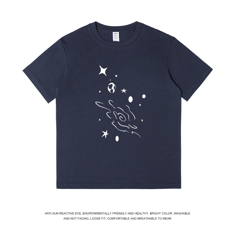 メンズ夏のトレンディなアメリカンプリント Tシャツメンズラウンドネックギャラクシーグラフィティ半袖レディースカジュアルアウターウェアイン|undefined