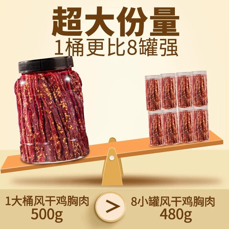 风干鸡肉干500g大桶鸡胸肉干麻辣鸡肉条减低肥脂大罐装鸡肉零食|undefined