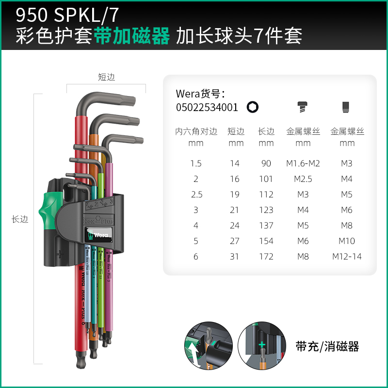 [022534]950 컬러벨트 마그네토 내부 육각형[7점 세트]