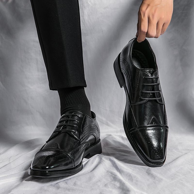 2024 comercio exterior 48 talla zapatos de cuero hombre bloque tallado estilo británico boda novio aumento de altura zapatos de boda