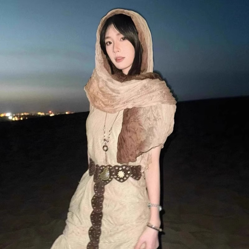 废土风大西北沙漠旅游穿搭棉麻围巾女薄款文艺丝巾系脖民族风披肩|undefined