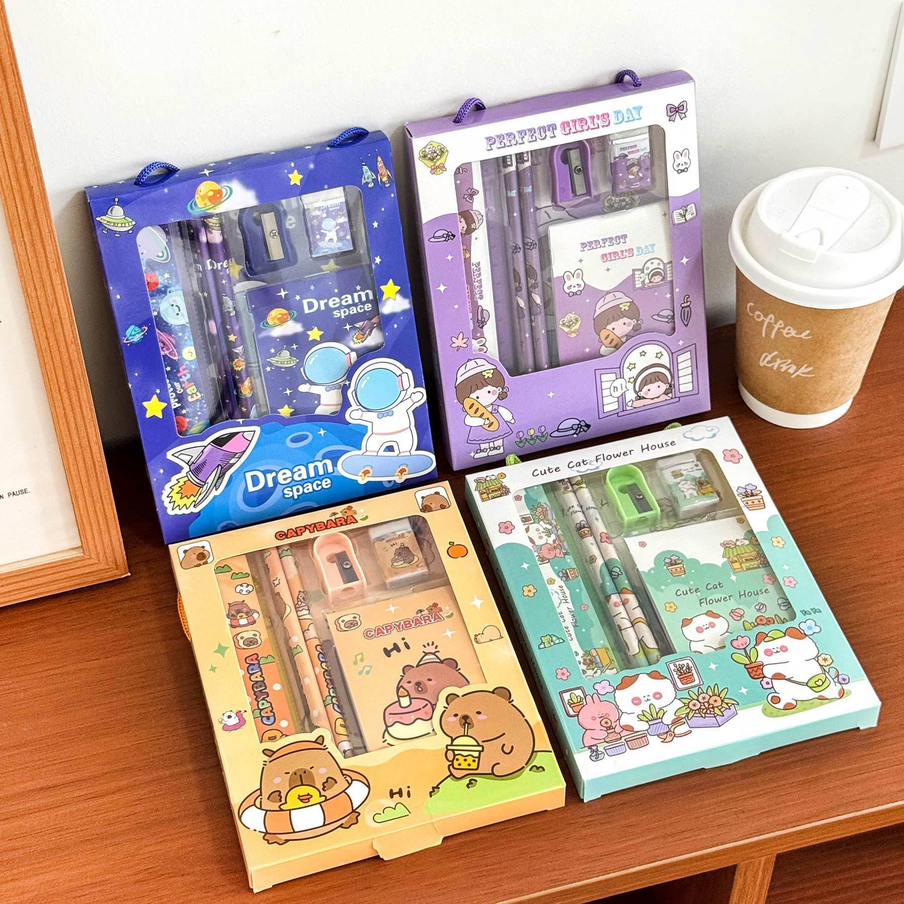 Juego de papelería de dibujos animados para niños, caja de regalo, sorpresa creativa para estudiantes, material de papelería de aprendizaje, regalo de recompensa de jardín de infantes